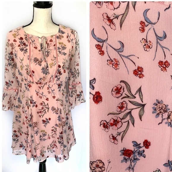𝅺DISNEY Beauty and The Beast Midi DressSize Medium Floral Pink Sheer Bell… - Picture 2 of 14